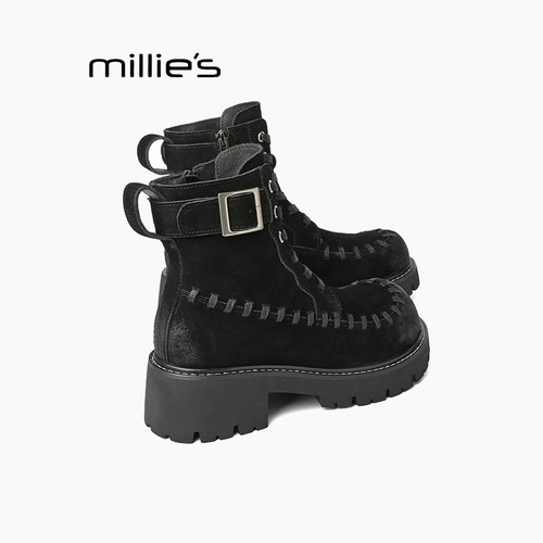 妙丽真皮厚底马丁靴女巨好看