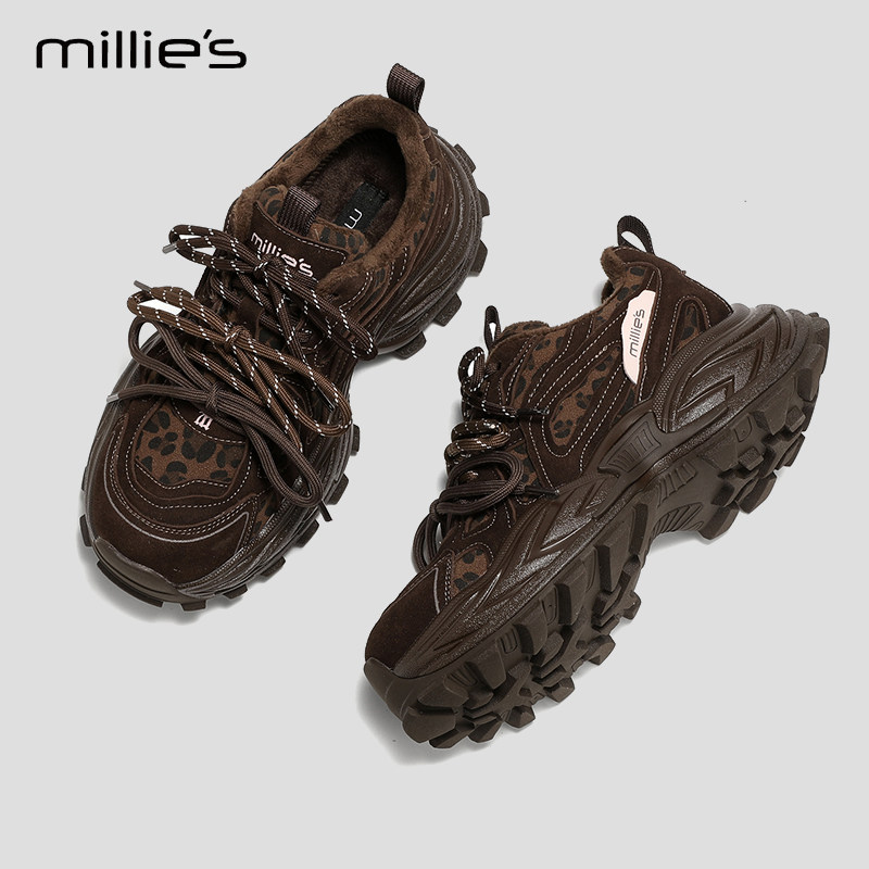 MILLIE'S/妙丽厚底户外老爹鞋女冬季加绒运动鞋小个子增高女鞋子P