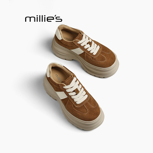 百搭增高鞋 妙丽爆款 女2025秋季 松糕厚底反毛皮休闲鞋 MILLIE