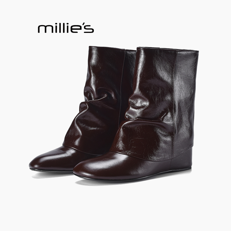 妙丽真皮高跟短靴女巨好看