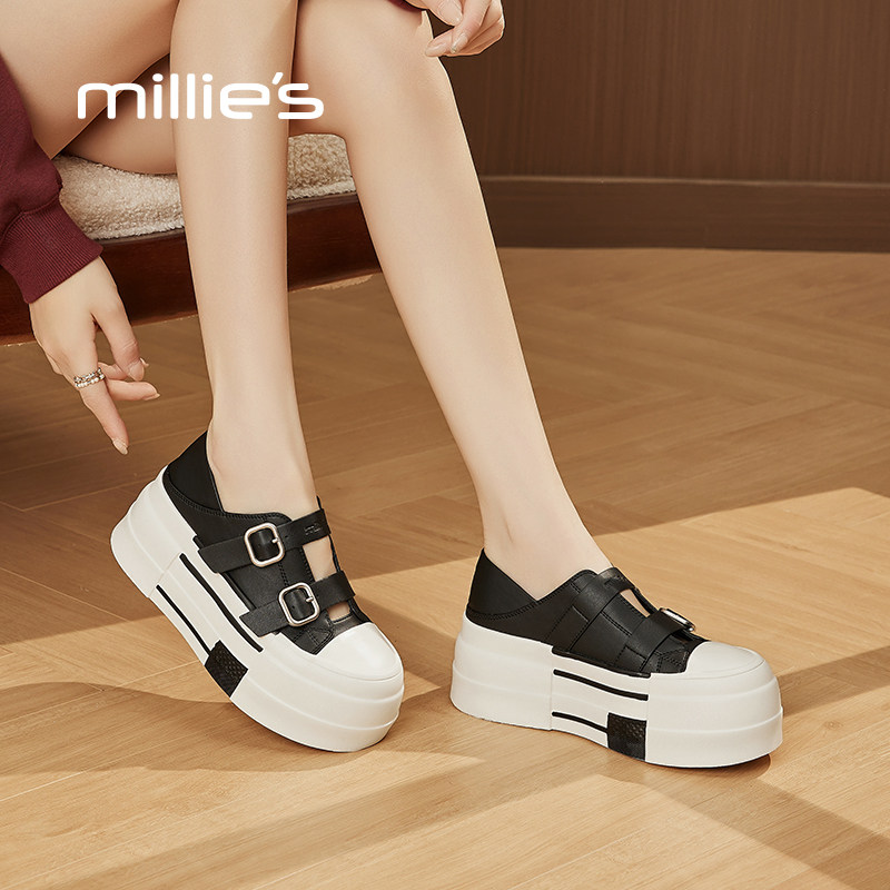 MILLIE'S/妙丽真皮厚底小白鞋