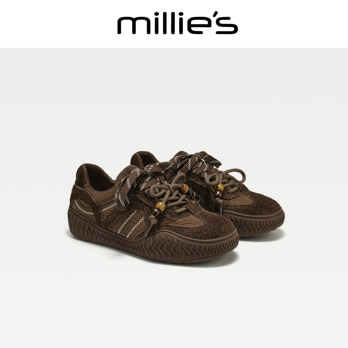MILLIE'S/妙丽2025新款拼色阔腿裤搭配的鞋子阿甘鞋时尚休闲鞋CQ
