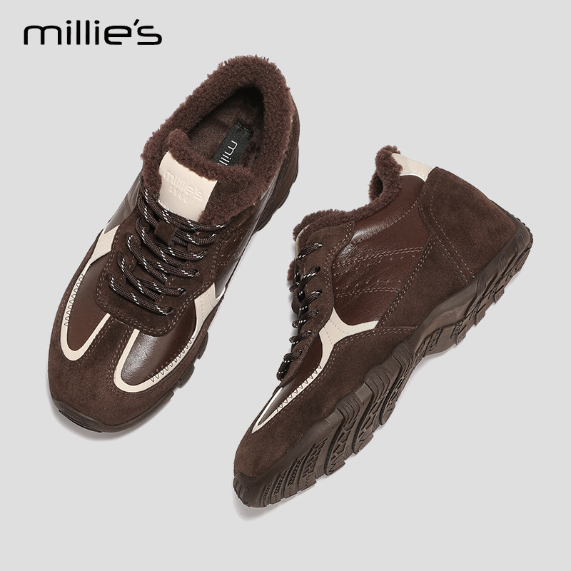 MILLIE'S/妙丽真皮内增高德训鞋女鞋厚底秋冬系带阿甘运动休闲鞋Q