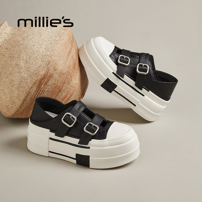 MILLIE'S/妙丽真皮厚底小白鞋