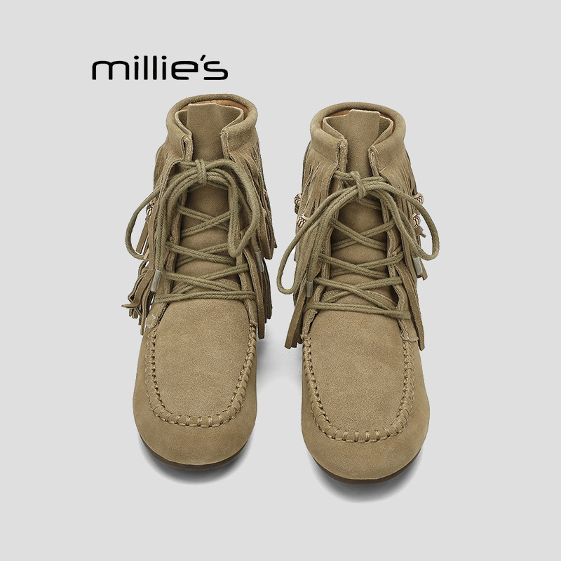 MILLIE'S/妙丽真皮中筒靴巨好看