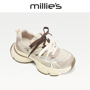 MILLIE'S/妙丽2026新款厚底网面透气超轻盛夏流行风格女老爹鞋C