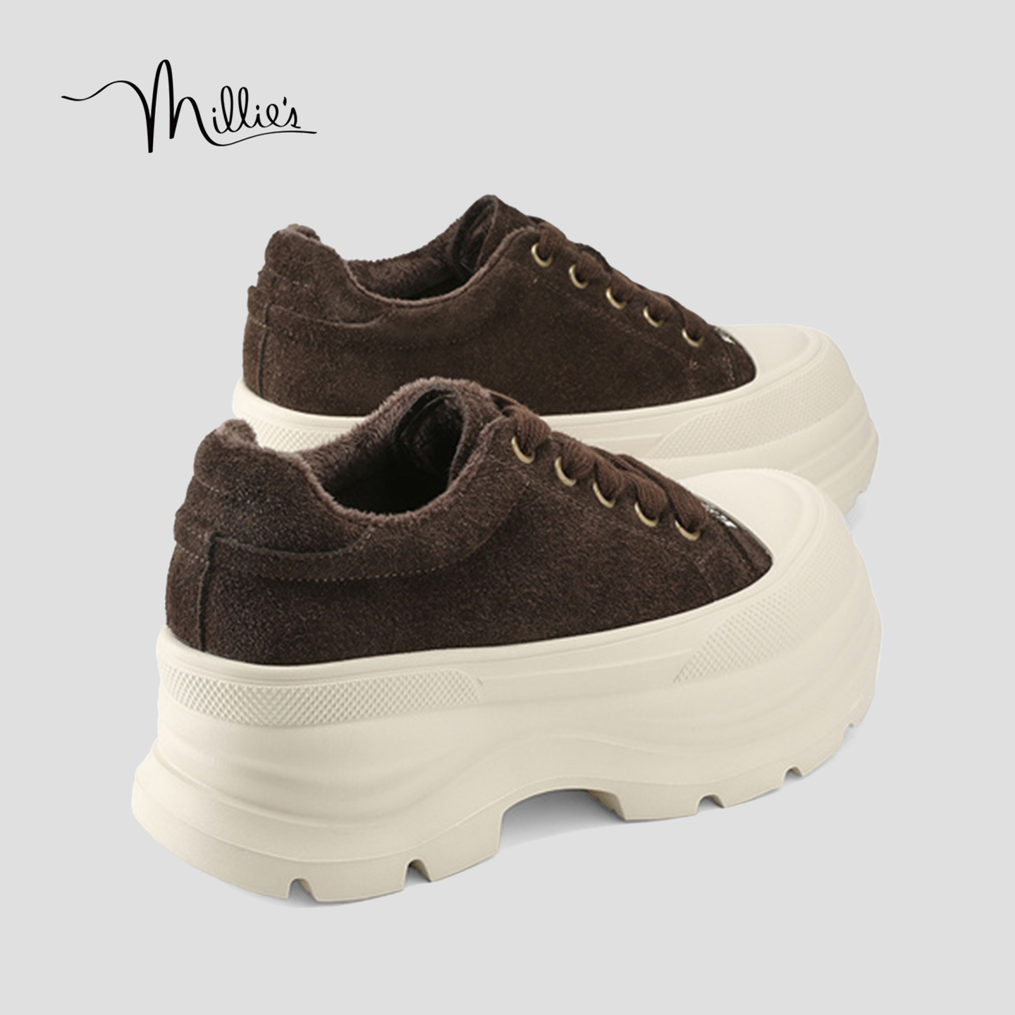 MILLIE'S/妙丽2025新款真皮厚底增高松糕鞋女百搭休闲运动板鞋HQ