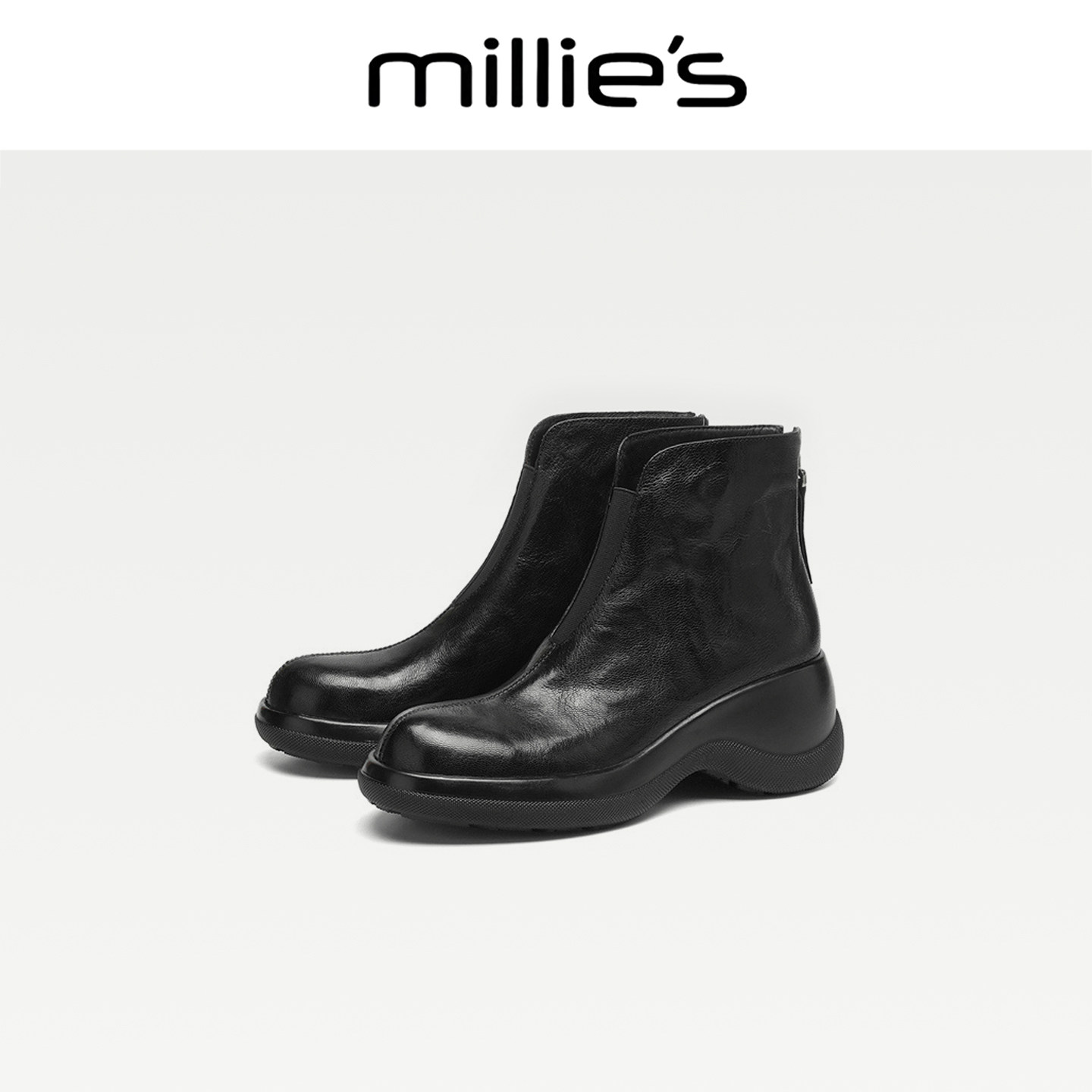 MILLIE'S/妙丽复古压皱单靴