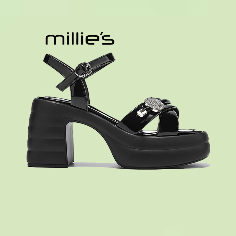MILLIE'S/妙丽露趾粗跟凉鞋