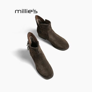 MILLIE'S/妙丽2026新款磨砂版内增高镂空2026新款百搭短靴子女鞋Q