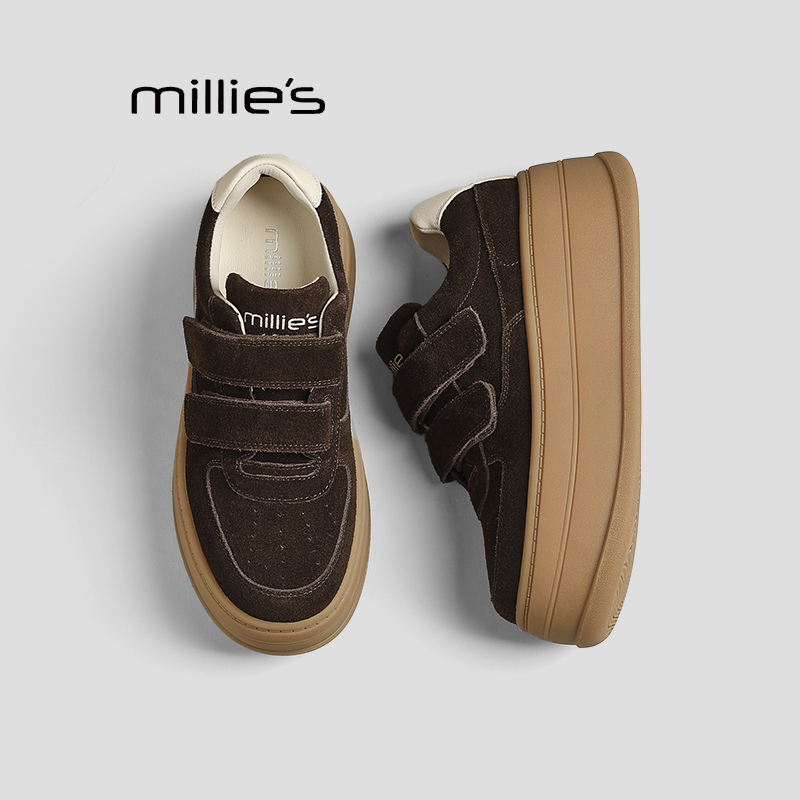 MILLIE'S/妙丽真皮厚底百搭板鞋