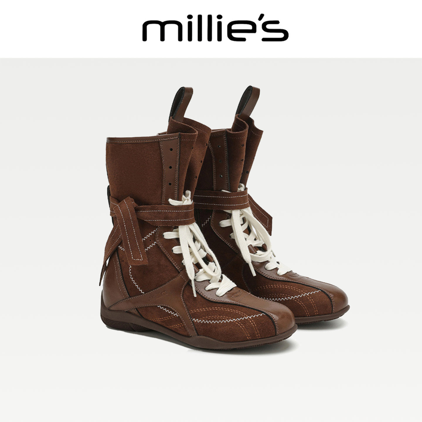 MILLIE'S/妙丽仙女英伦风黑色厚底马丁靴女2026新款增高中筒靴CZ