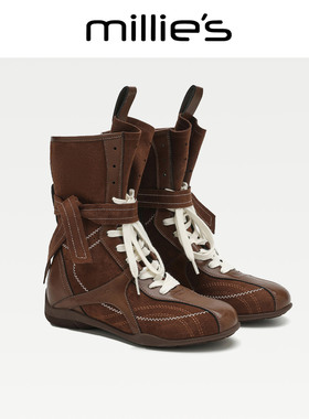 MILLIE'S/妙丽仙女英伦风黑色厚底马丁靴女2026新款增高中筒靴CZ