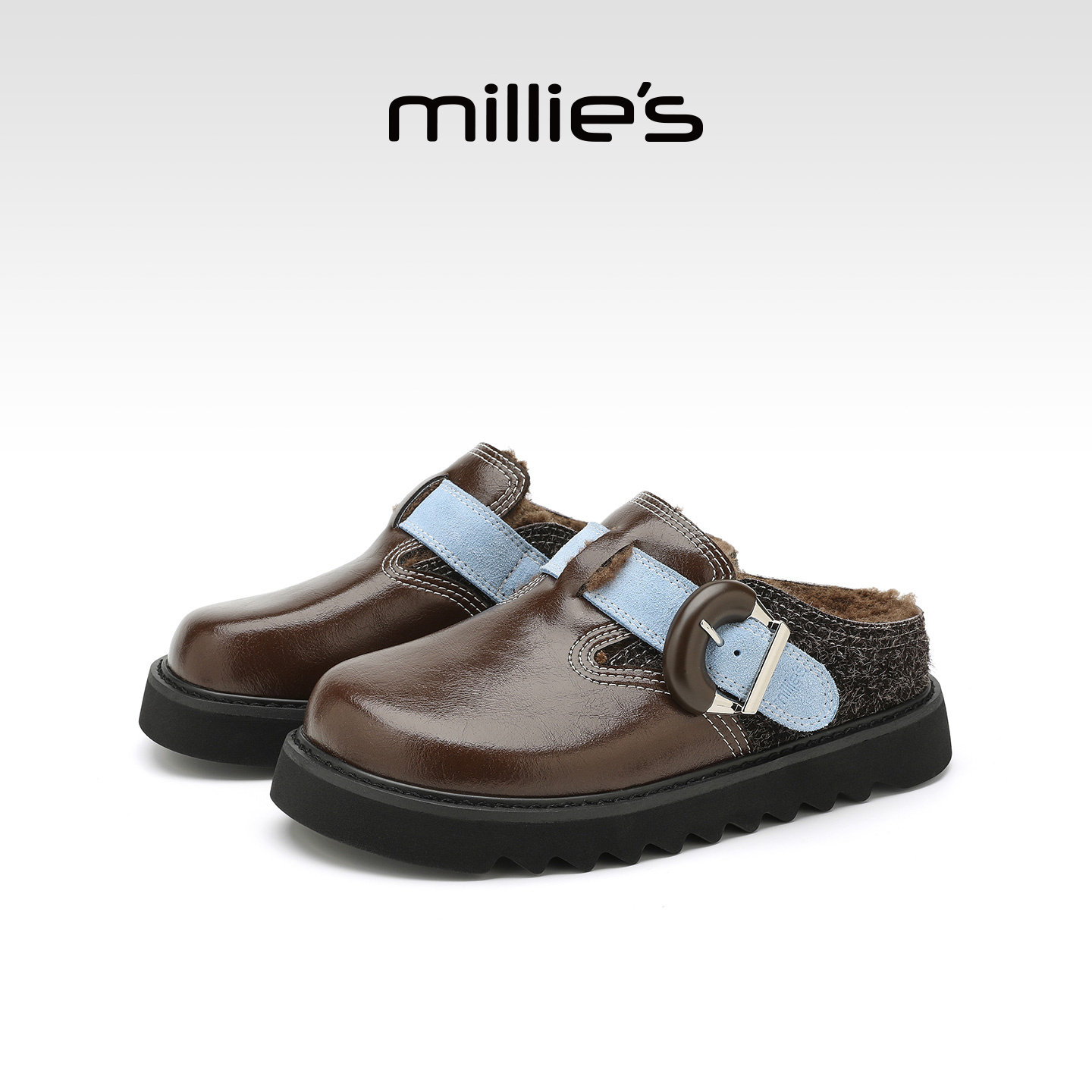 MILLIE'S/妙丽加绒保暖勃肯鞋女冬季厚底魔术贴包头拖鞋舒适棉鞋Z,女鞋,棉鞋,淘宝优惠券,粉丝福利购,淘宝优惠卷