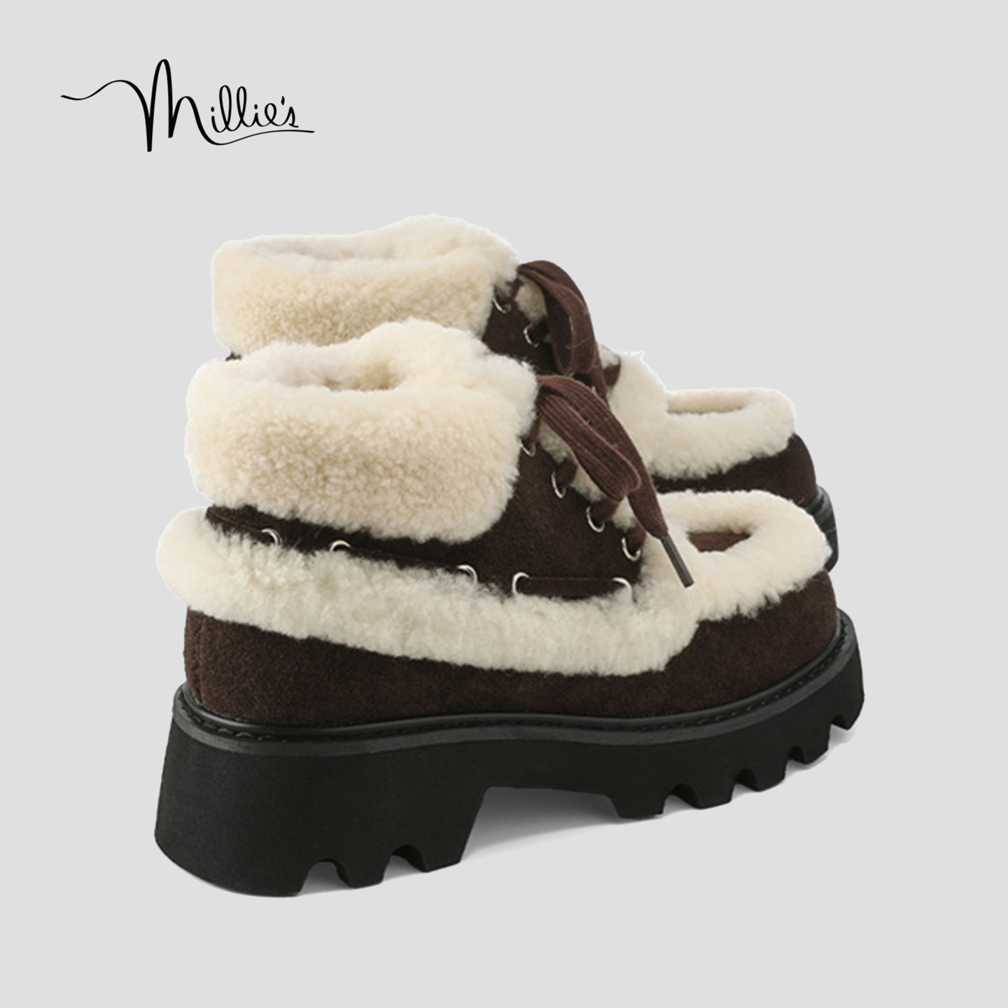 MILLIE'S/妙丽2026冬新款防滑休闲雪地靴棉短靴厚底系带毛毛鞋HQ,女鞋,时装靴,淘宝优惠券,粉丝福利购,淘宝优惠卷