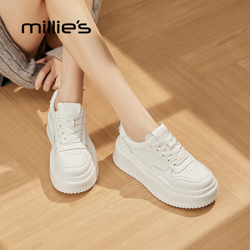 MILLIE'S/妙丽真皮厚底小白鞋