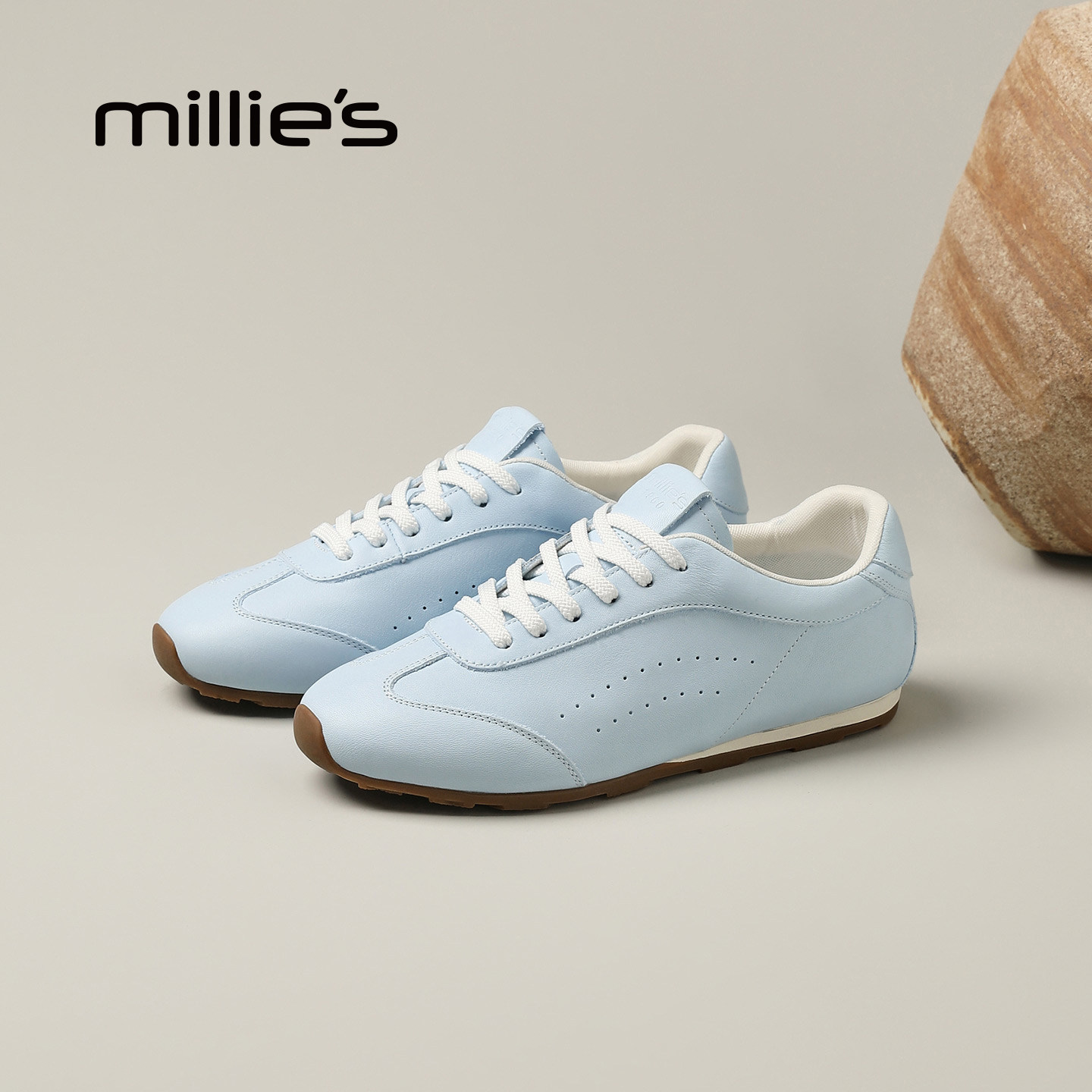 MILLIE'S/妙丽复古德训鞋女蓝色透气平底休闲鞋时尚百搭运动鞋Q,女鞋,时尚休闲鞋,淘宝优惠券,粉丝福利购,淘宝优惠卷