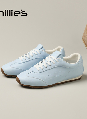 MILLIE'S/妙丽复古德训鞋女蓝色透气平底休闲鞋时尚百搭运动鞋Q