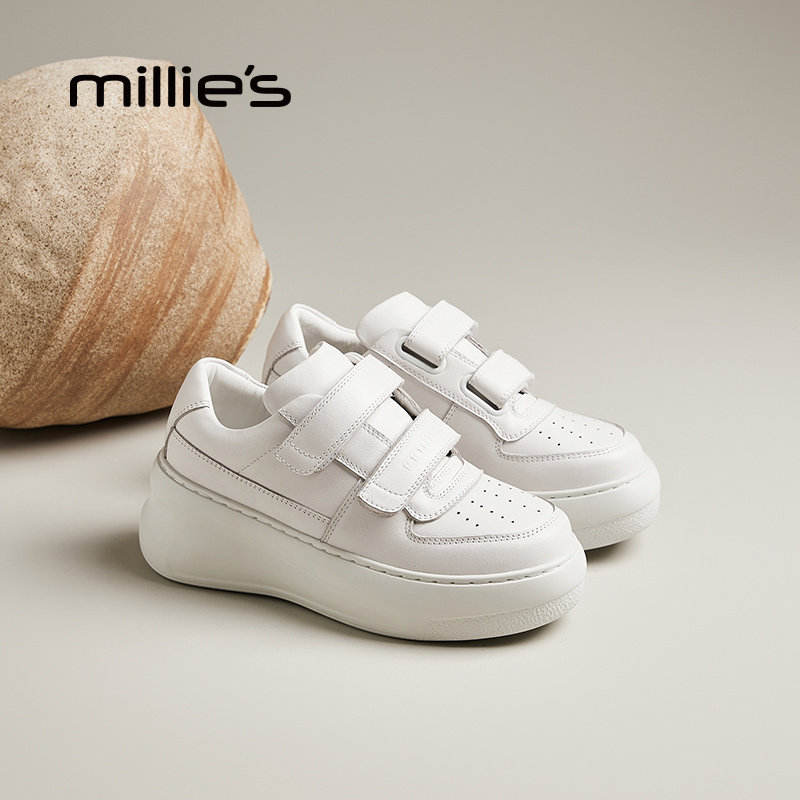 MILLIE'S/妙丽真皮厚底小白鞋