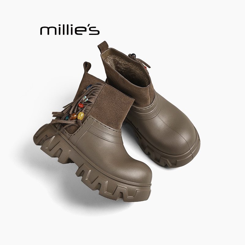 MILLIE'S/妙丽2026秋季时尚百搭女士马丁靴厚底增高加绒复古休闲P