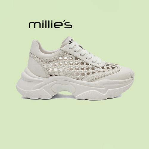 MILLIE'S/妙丽真皮厚底镂空凉鞋