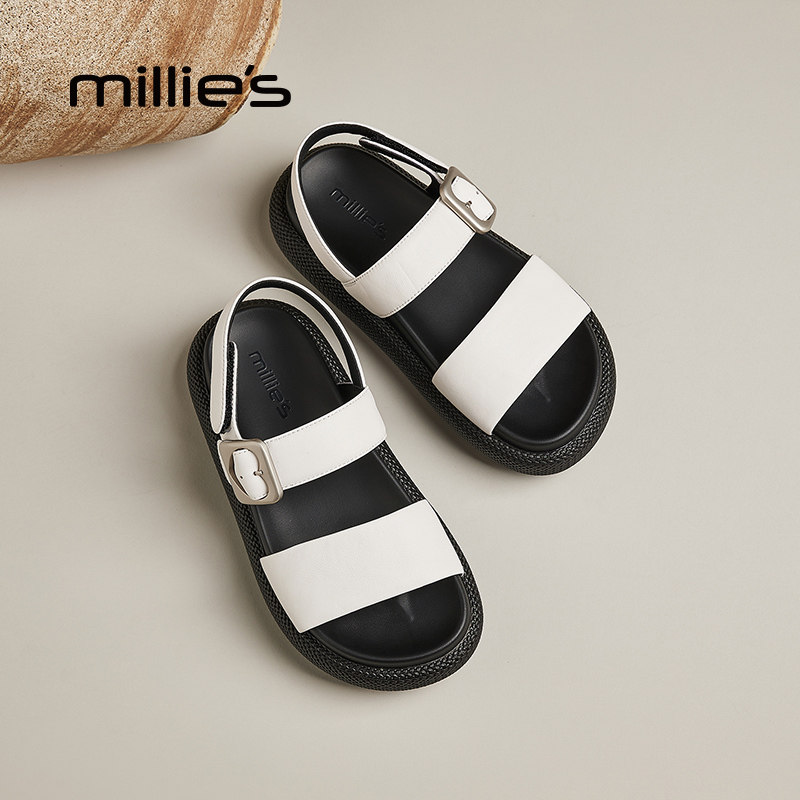 MILLIE'S/妙丽真皮厚底凉鞋女