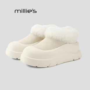 MILLIE'S/妙丽女鞋2026新款加绒保暖雪地靴厚底增高白色勃肯鞋女Q