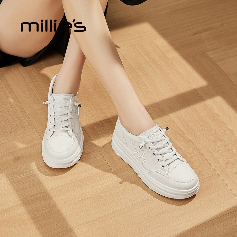 MILLIE'S/妙丽真皮厚底小白鞋