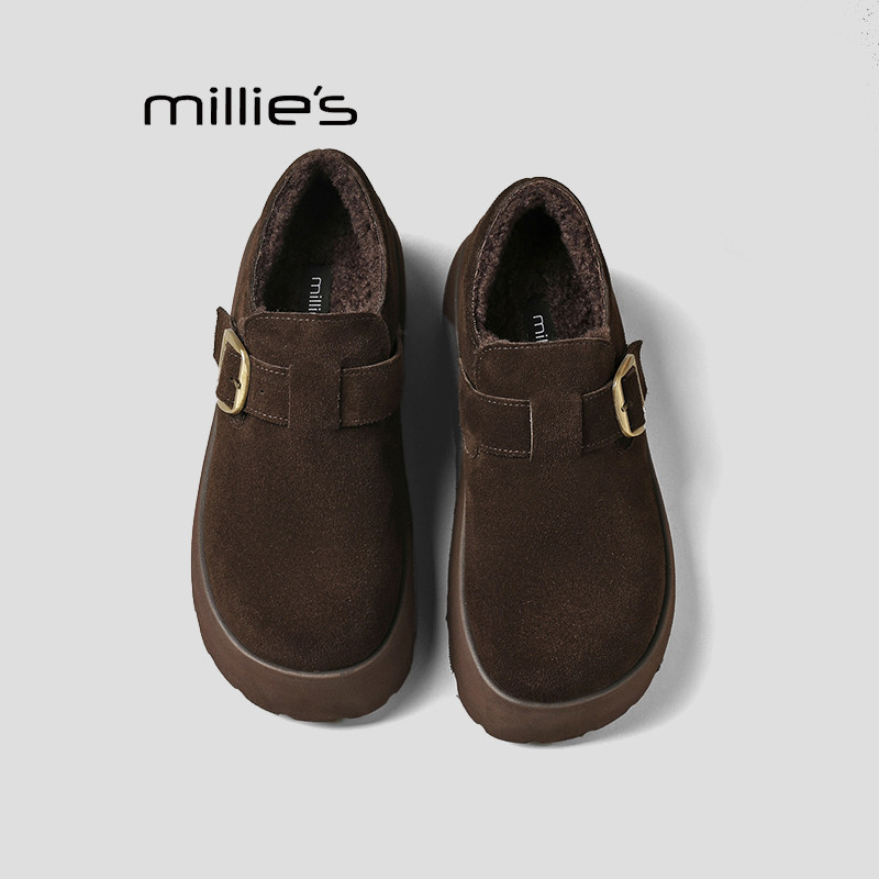 MILLIE'S/妙丽加绒勃肯鞋女2025新款驼色厚底增高休闲板鞋舒适Z,女鞋,休闲板鞋,淘宝优惠券,粉丝福利购,淘宝优惠卷