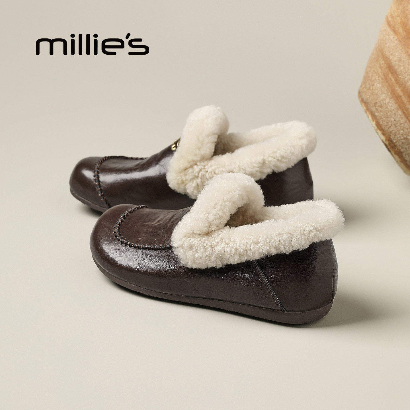 MILLIE'S/妙丽加绒毛毛鞋女冬季保暖舒适羊毛豆豆鞋时尚休闲单鞋Z,女鞋,时尚休闲鞋,淘宝优惠券,粉丝福利购,淘宝优惠卷