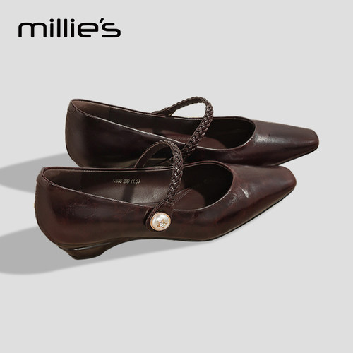 MILLIE'S/妙丽真皮粗跟女鞋