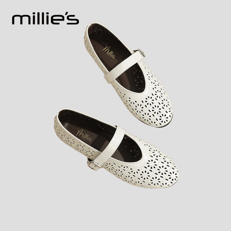 妙丽官方旗舰店软底浅口真皮单鞋女2025夏季新款平底镂空玛丽珍鞋,女鞋,穆勒鞋,淘宝优惠券,粉丝福利购,淘宝优惠卷