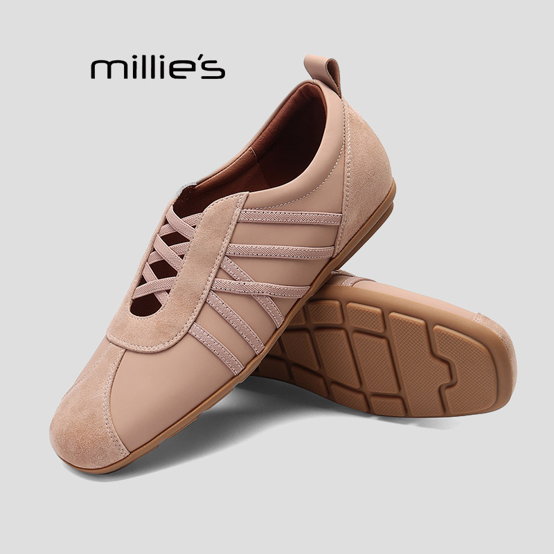 MILLIE'S/妙丽交叉绑带德训鞋女平底一脚蹬休闲运动鞋粉色女鞋Q,女鞋,老爹鞋,淘宝优惠券,粉丝福利购,淘宝优惠卷