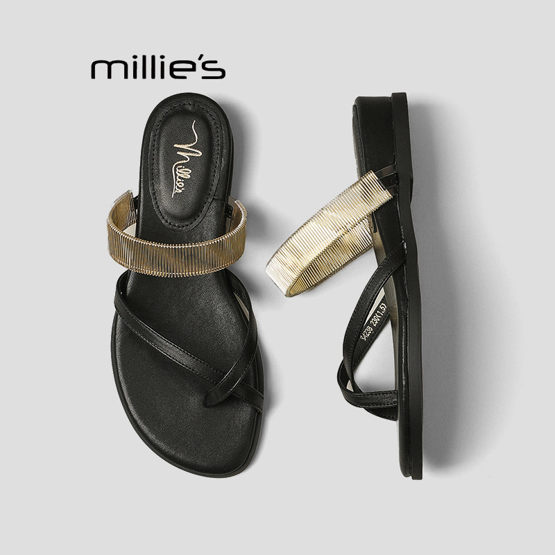 MILLIE'S/妙丽软底一字拖女夏季平底巨好看时尚凉拖鞋外穿凉鞋女P
