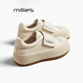 板鞋 妙丽女鞋 MILLIE 白色韩版 厚底魔术贴百搭休闲时尚 秋新款