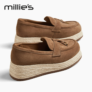 妙丽官方旗舰店2026新款马赛秋季草编复古渔夫鞋厚底乐福鞋女单鞋