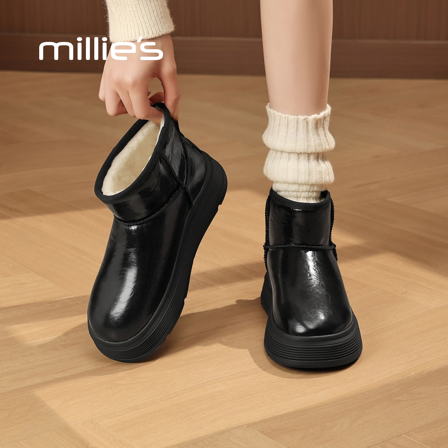 妙丽真皮保暖雪地靴女巨好看