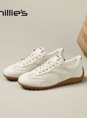 MILLIE'S/妙丽白色真皮厚底德训鞋女复古阿甘鞋百搭休闲老爹鞋Q