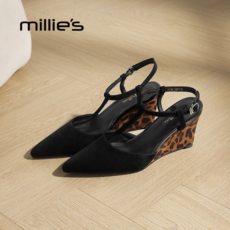 MILLIE'S/妙丽尖头坡跟穆勒鞋