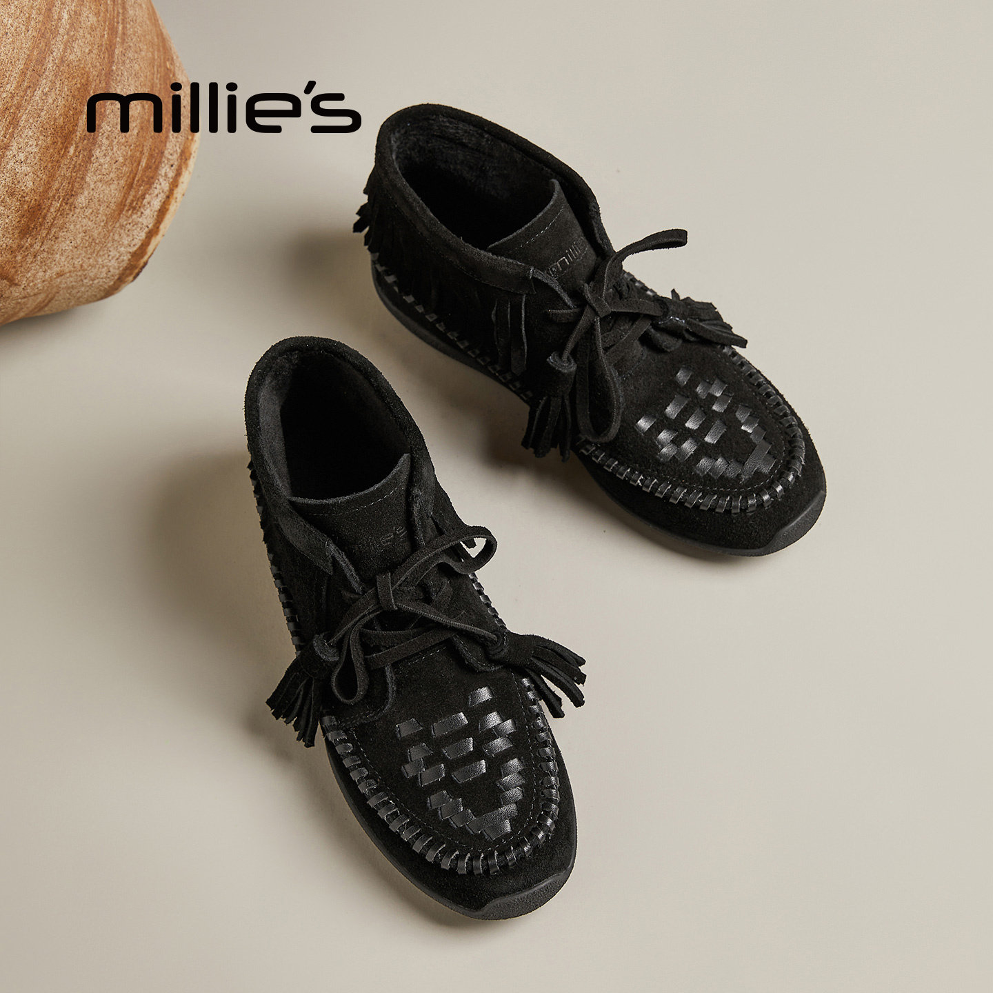 MILLIE'S/妙丽流苏绑带西部靴