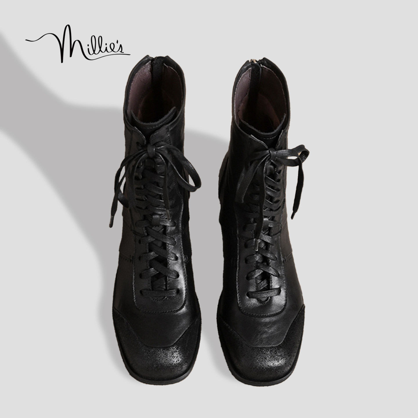 MILLIE'S/妙丽2025拳击靴高帮德训靴系带马皮靴登山鞋马丁靴子HQ,女鞋,切尔西靴,淘宝优惠券,粉丝福利购,淘宝优惠卷