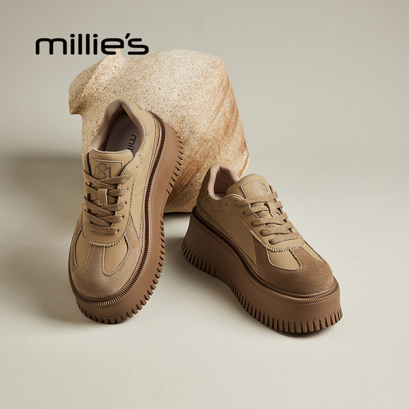MILLIE'S/妙丽真皮厚底德训鞋女