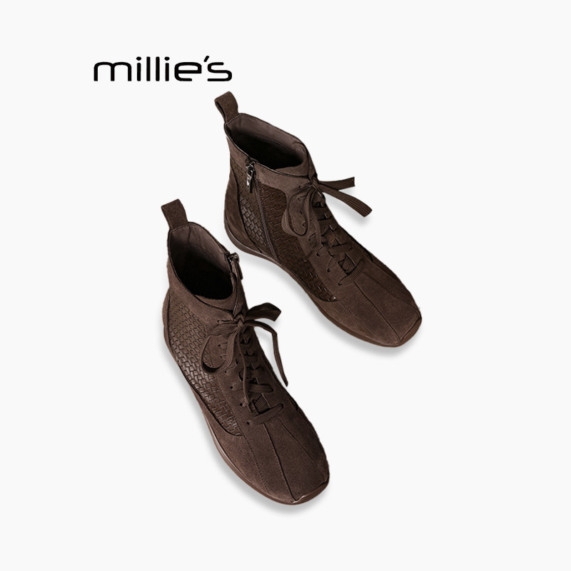 MILLIE'S/妙丽女鞋复古舒适绒面英伦风显瘦骑士靴时装靴短靴子Z,女鞋,时装靴,淘宝优惠券,粉丝福利购,淘宝优惠卷