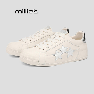 MILLIE'S/妙丽复古星星德训鞋女米银色厚底休闲鞋内增高运动鞋