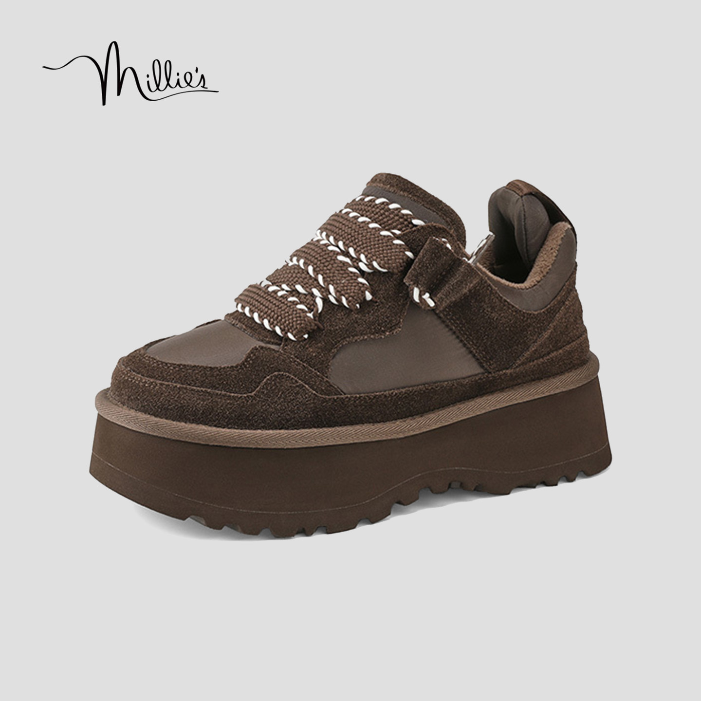 MILLIE'S/妙丽厚底板鞋女2025秋冬新款松糕鞋休闲鞋增高百搭女鞋Q,女鞋,休闲板鞋,淘宝优惠券,粉丝福利购,淘宝优惠卷