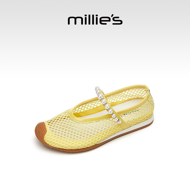 MILLIE'S/妙丽珍珠一字扣带单鞋