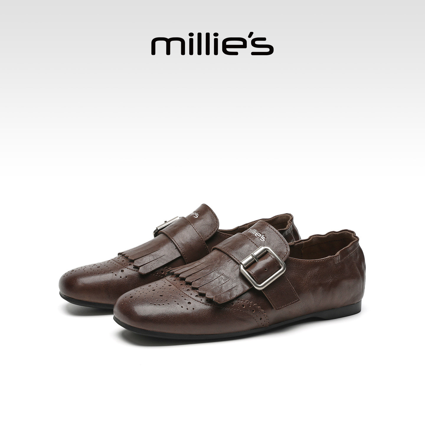 MILLIE'S/妙丽布洛克风流苏皮带扣老爹鞋休闲平底小皮鞋百搭女鞋Q,女鞋,老爹鞋,淘宝优惠券,粉丝福利购,淘宝优惠卷