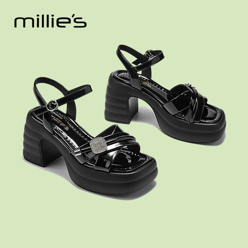 MILLIE'S/妙丽一字扣带高跟女鞋