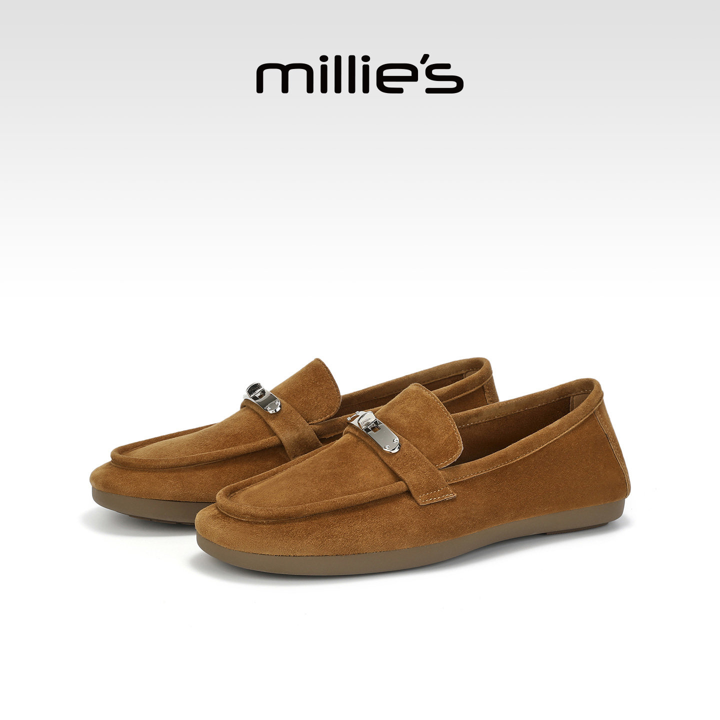 MILLIE'S/妙丽麂皮乐福鞋女复古百搭一脚蹬豆豆鞋平跟休闲鞋Q,女鞋,时尚休闲鞋,淘宝优惠券,粉丝福利购,淘宝优惠卷