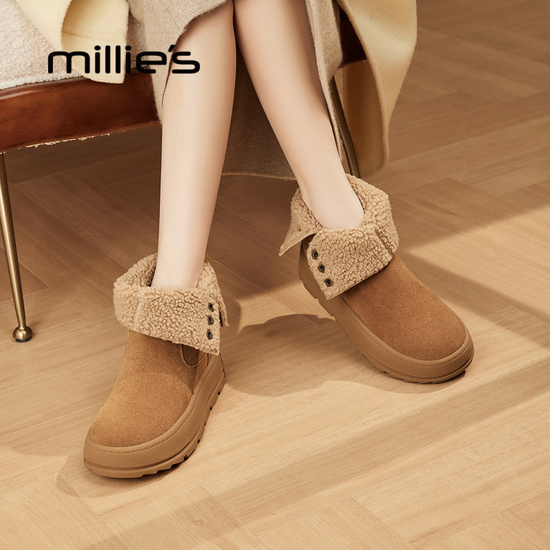 MILLIE'S/妙丽真皮厚底短靴女